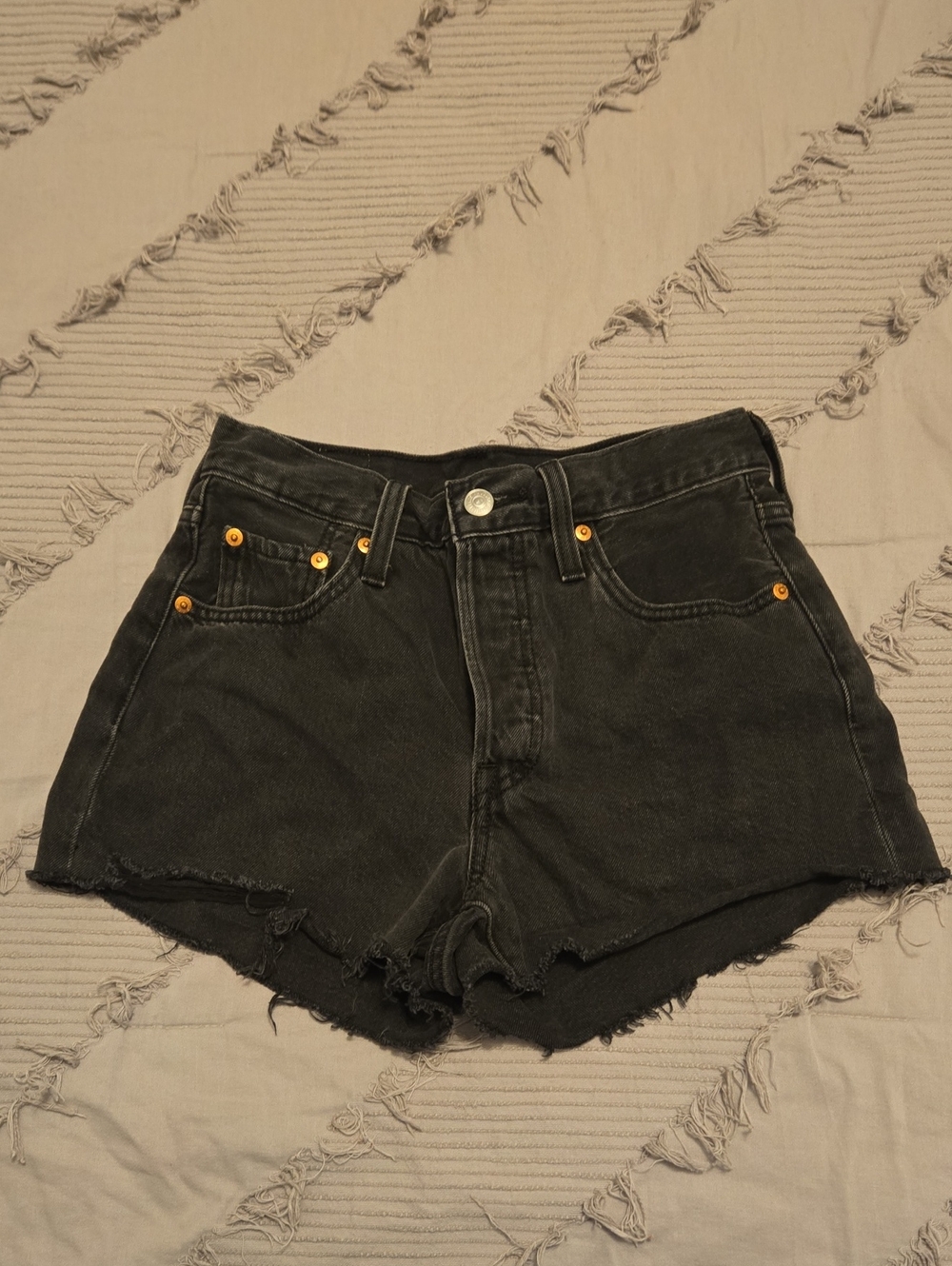 Levi's Black High-Rise Frayed Hem Denim Shorts